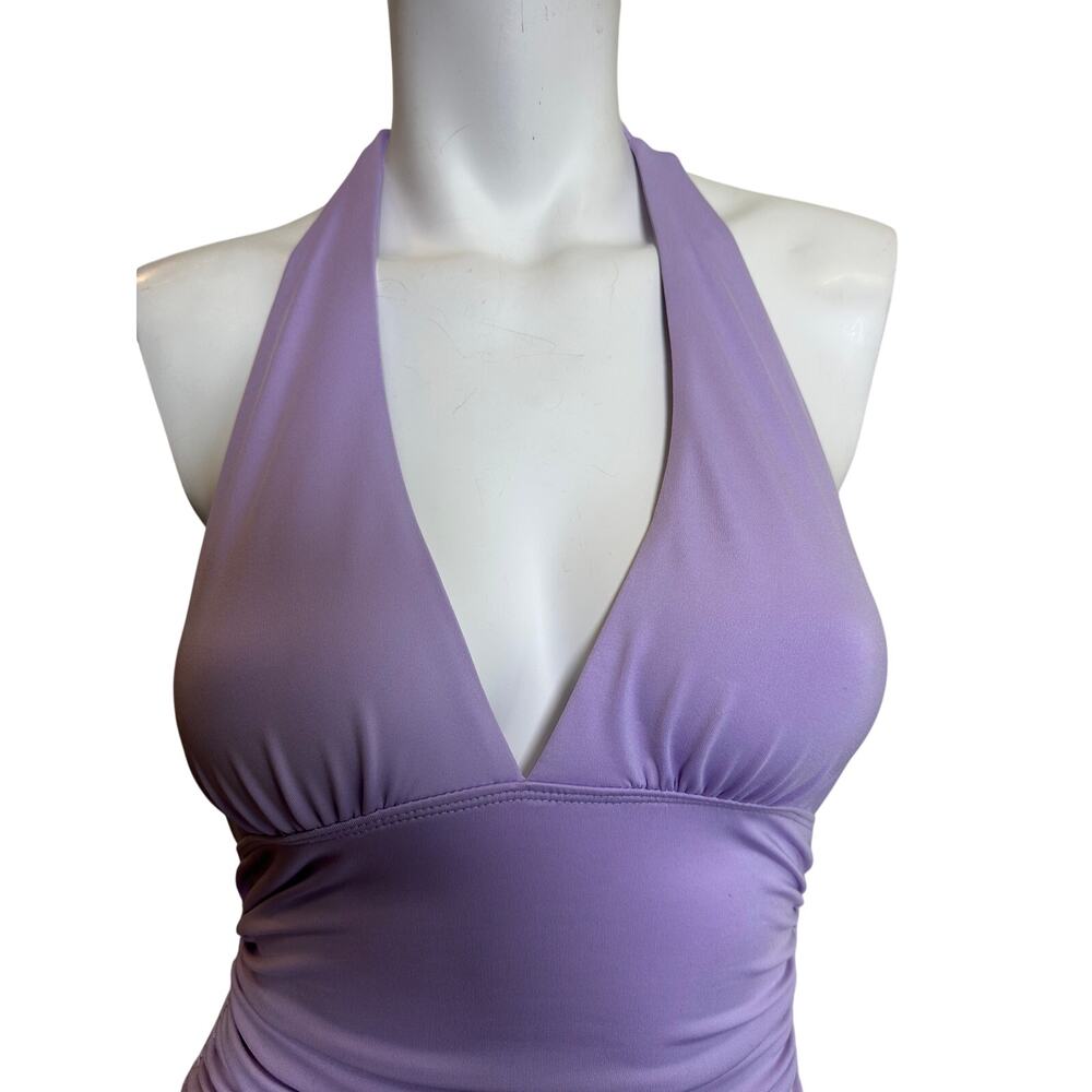 Princess Polly Penelope Drawstring Halter Mini Dress Lilac Ruched US 2 AU 6 NWT - Picture 3 of 10